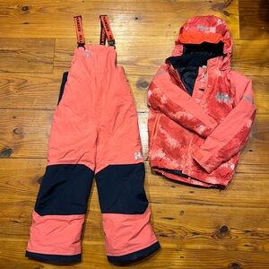 Helly Hansen rider 2.0 sunset pink kids size 6 jacket and bibs